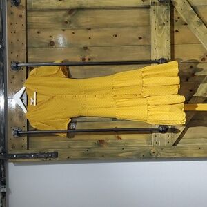 NANETTE LEPORE YELLOW DRESS W SASH SIZE 8 LINED RUFFLES DIESELPUNK FOREST FAIRY